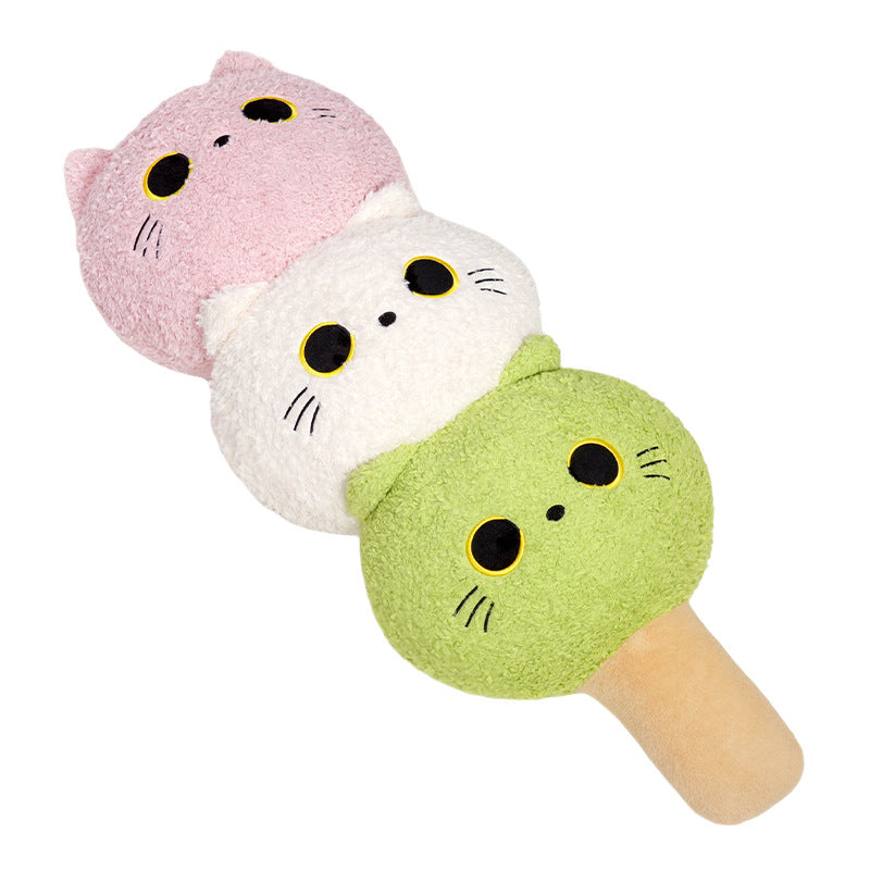 Cat dango plush pillow in pink, white and matcha green