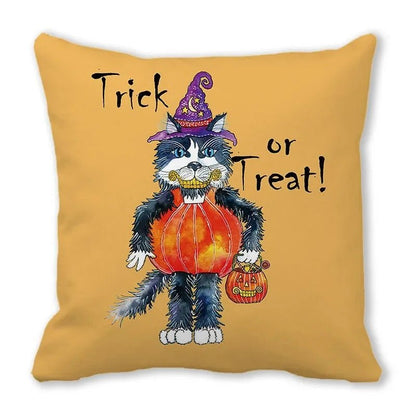 Black Cat Pumpkin Pillowcase - Halloween - Seasonal Plush Pillows & Throw Decorations - Scribble Snacks