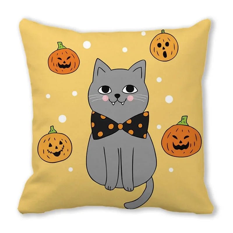 Black Cat Pumpkin Pillowcase - Halloween - Seasonal Plush Pillows & Throw Decorations - Scribble Snacks