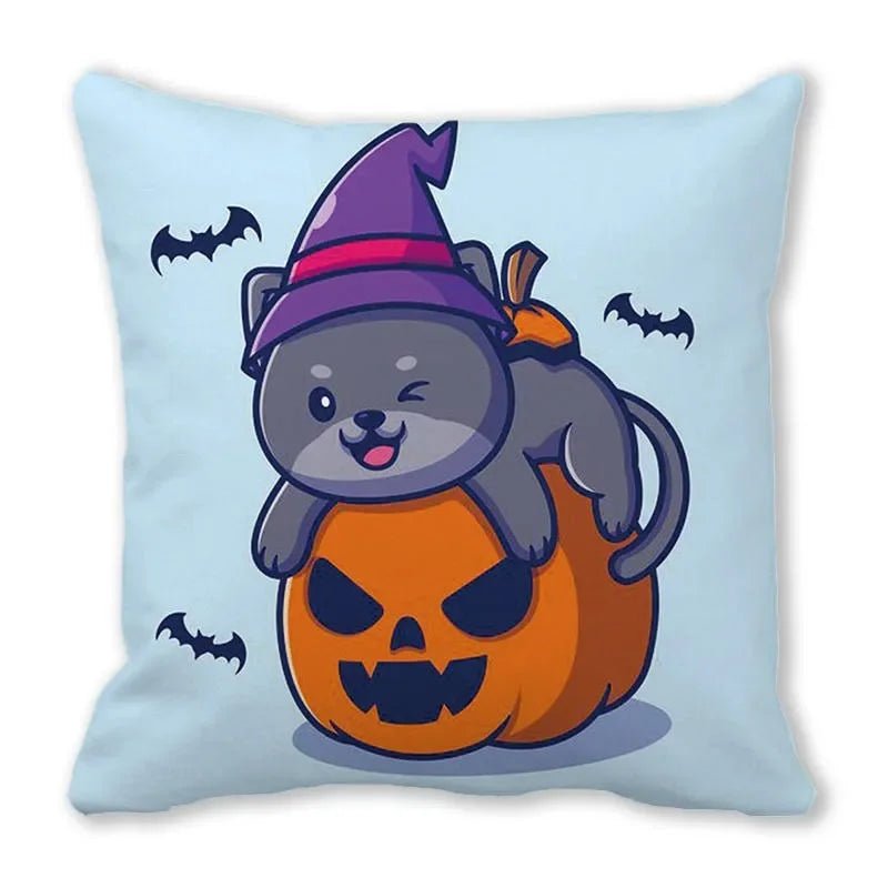 Black Cat Pumpkin Pillowcase - Halloween - Seasonal Plush Pillows & Throw Decorations - Scribble Snacks