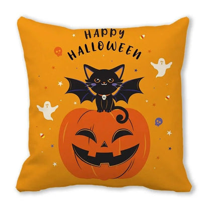 Black Cat Pumpkin Pillowcase - Halloween - Seasonal Plush Pillows & Throw Decorations - Scribble Snacks