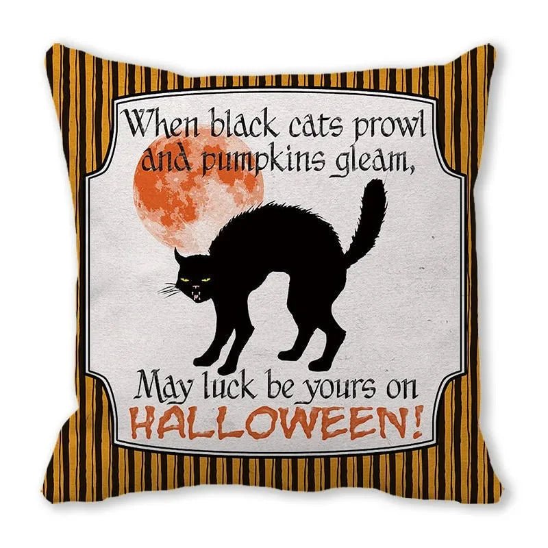 Black Cat Pumpkin Pillowcase - Halloween - Seasonal Plush Pillows & Throw Decorations - Scribble Snacks