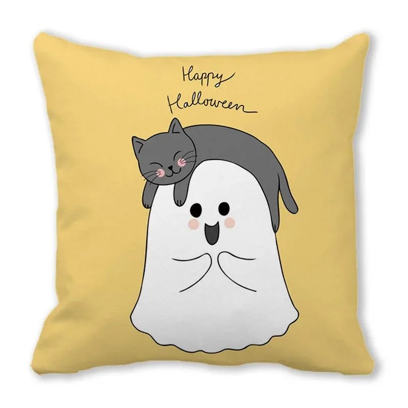 Black Cat Pumpkin Pillowcase - Halloween - Seasonal Plush Pillows & Throw Decorations - Scribble Snacks