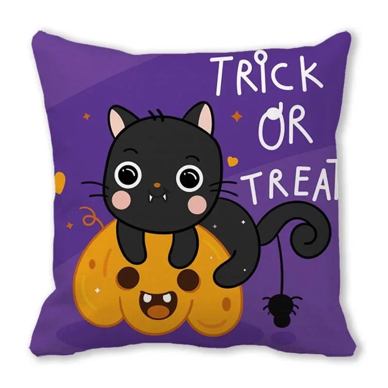 Black Cat Pumpkin Pillowcase - Halloween - Seasonal Plush Pillows & Throw Decorations - Scribble Snacks