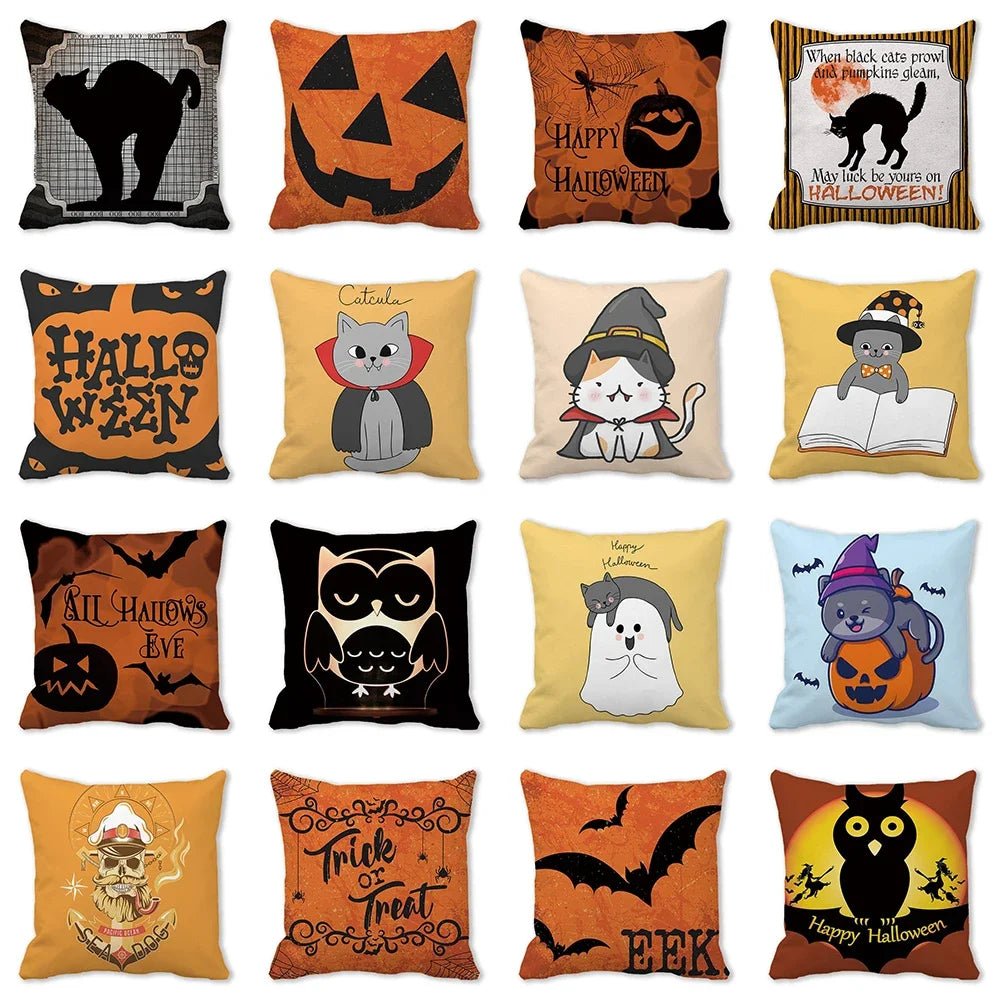 Black Cat Pumpkin Pillowcase - Halloween - Seasonal Plush Pillows & Throw Decorations - Scribble Snacks