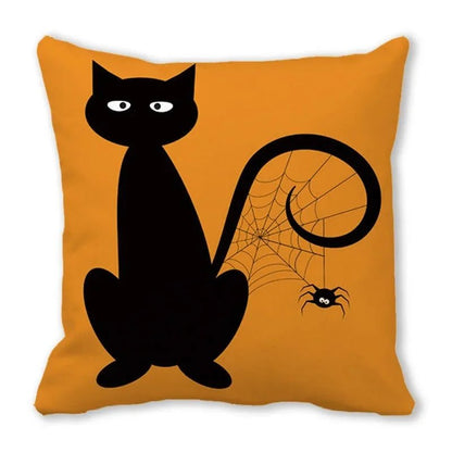 Black Cat Pumpkin Pillowcase - Halloween - Seasonal Plush Pillows & Throw Decorations - Scribble Snacks