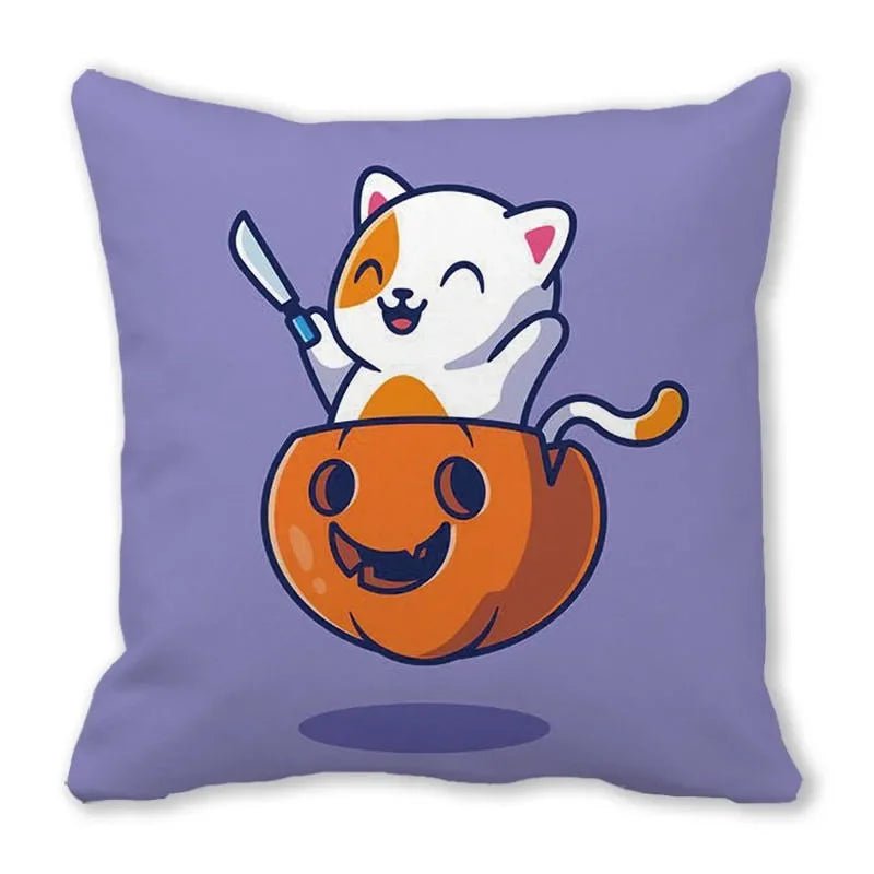 Black Cat Pumpkin Pillowcase - Halloween - Seasonal Plush Pillows & Throw Decorations - Scribble Snacks