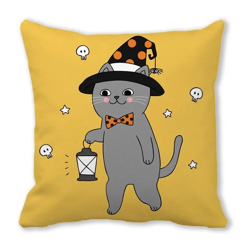 Black Cat Pumpkin Pillowcase - Halloween - Seasonal Plush Pillows & Throw Decorations - Scribble Snacks