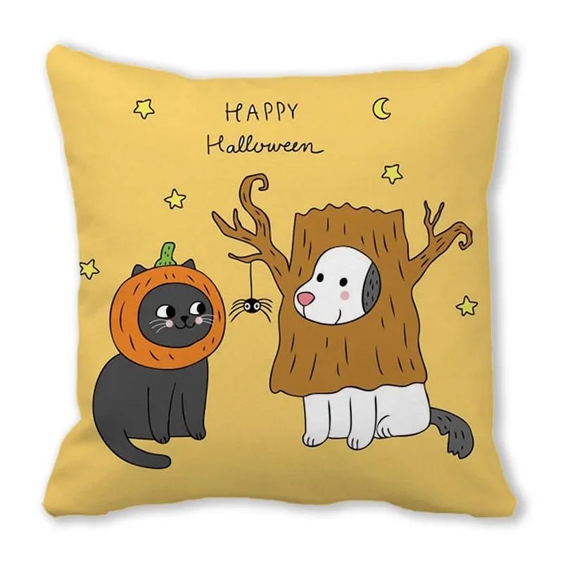 Black Cat Pumpkin Pillowcase - Halloween - Seasonal Plush Pillows & Throw Decorations - Scribble Snacks