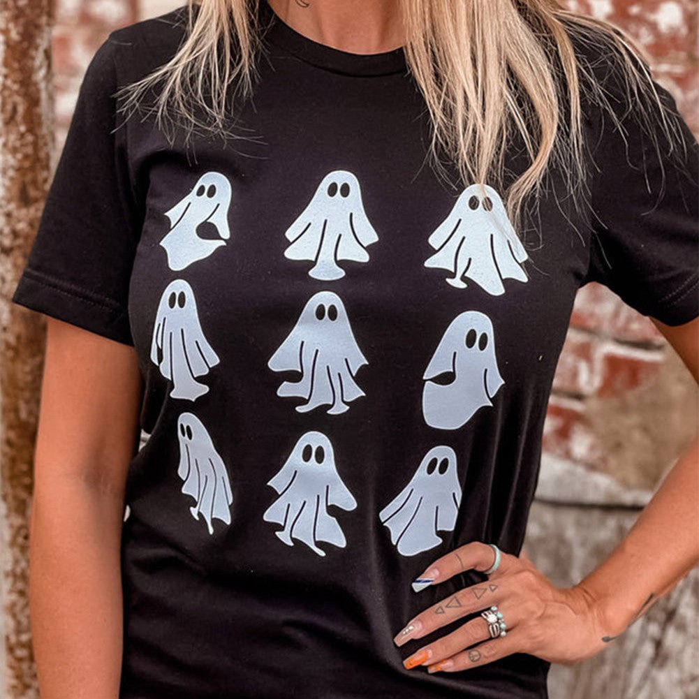 Black Halloween Ghost Graphic Tshirt - 0 - Scribble Snacks