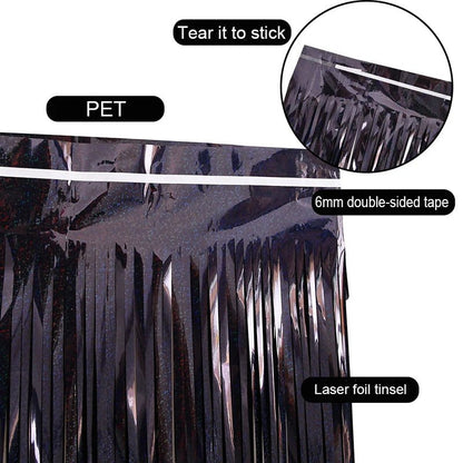 Black Tinsel Party Backdrop - Halloween - Party Banners & Hanging Ornaments - Scribble Snacks