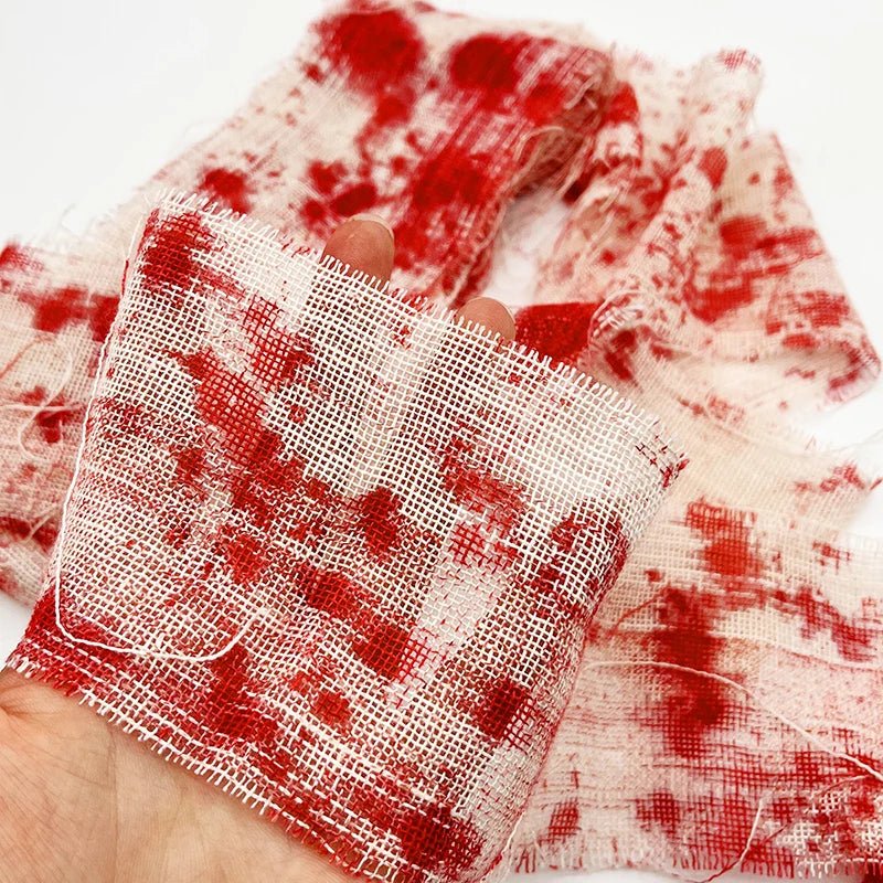 Bloody Cloth Spooky Decorations - Halloween - Haunted House Props (Bloody Cloth, Tombstones, Warning Tape) - Scribble Snacks