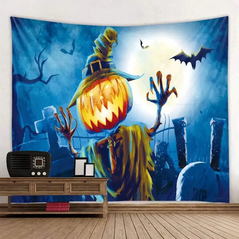 Candied Pumpkin Bat Tapestry - Halloween - Seasonal Plush Pillows & Throw Decorations - Scribble Snacks