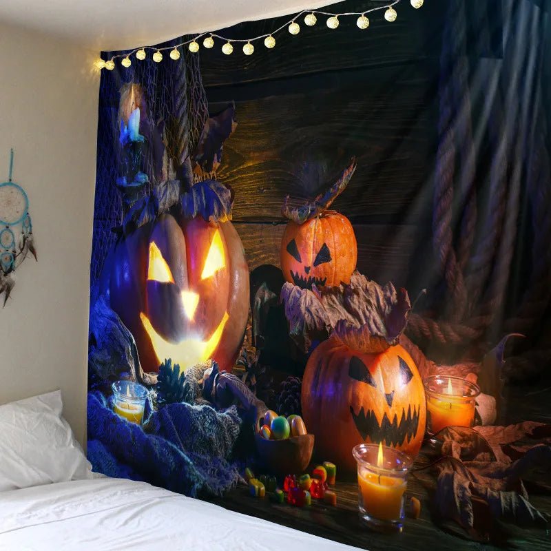 Candied Pumpkin Bat Tapestry - Halloween - Seasonal Plush Pillows & Throw Decorations - Scribble Snacks