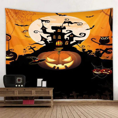 Candied Pumpkin Bat Tapestry - Halloween - Seasonal Plush Pillows & Throw Decorations - Scribble Snacks