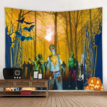 Candied Pumpkin Bat Tapestry - Halloween - Seasonal Plush Pillows & Throw Decorations - Scribble Snacks