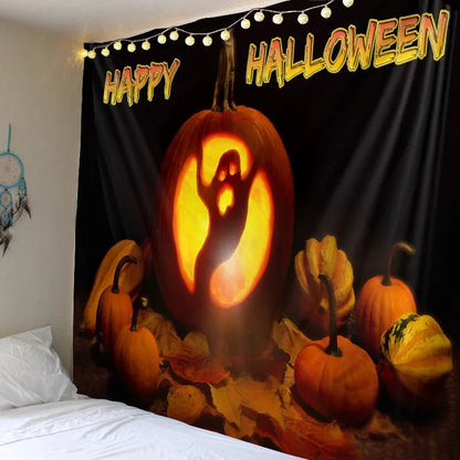 Candied Pumpkin Bat Tapestry - Halloween - Seasonal Plush Pillows & Throw Decorations - Scribble Snacks