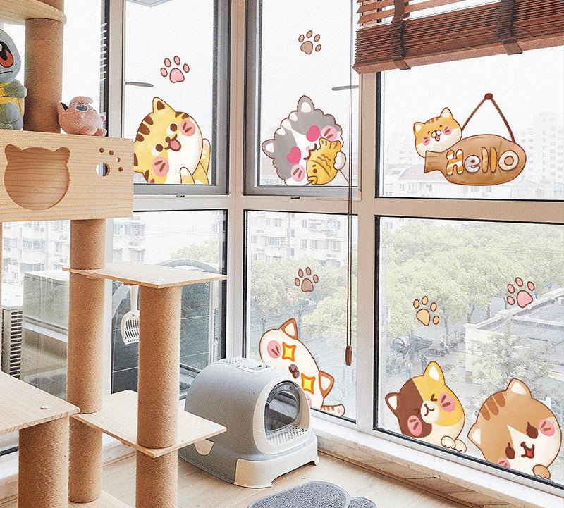 Cartoon Cat Wardrobe Stickers Creative Room Decoration Stickers Cat Litter Wall Stickers - 0 - Scribble Snacks