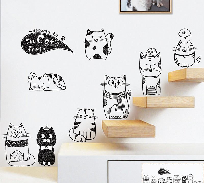 Cartoon Cat Wardrobe Stickers Creative Room Decoration Stickers Cat Litter Wall Stickers - 0 - Scribble Snacks