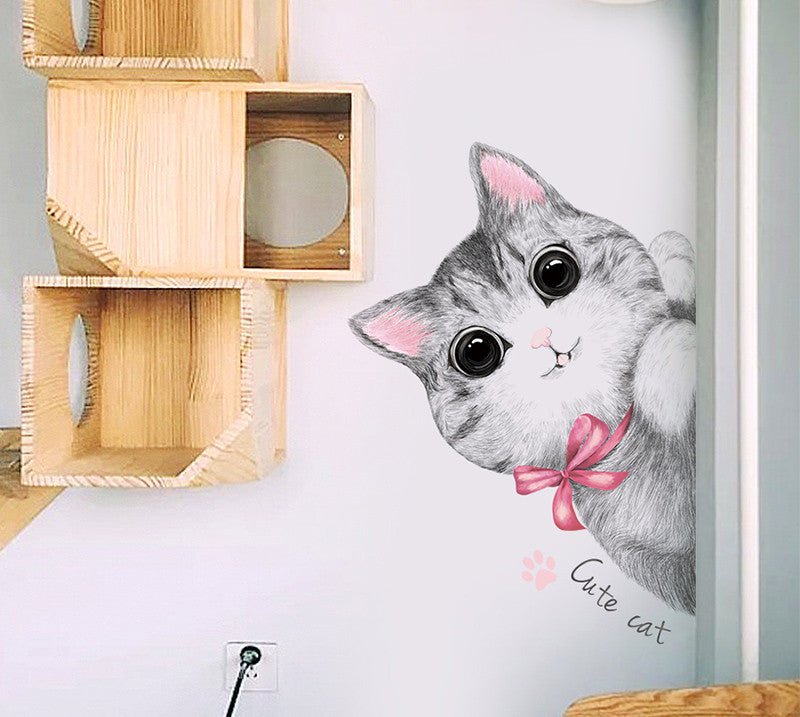 Cartoon Cat Wardrobe Stickers Creative Room Decoration Stickers Cat Litter Wall Stickers - 0 - Scribble Snacks