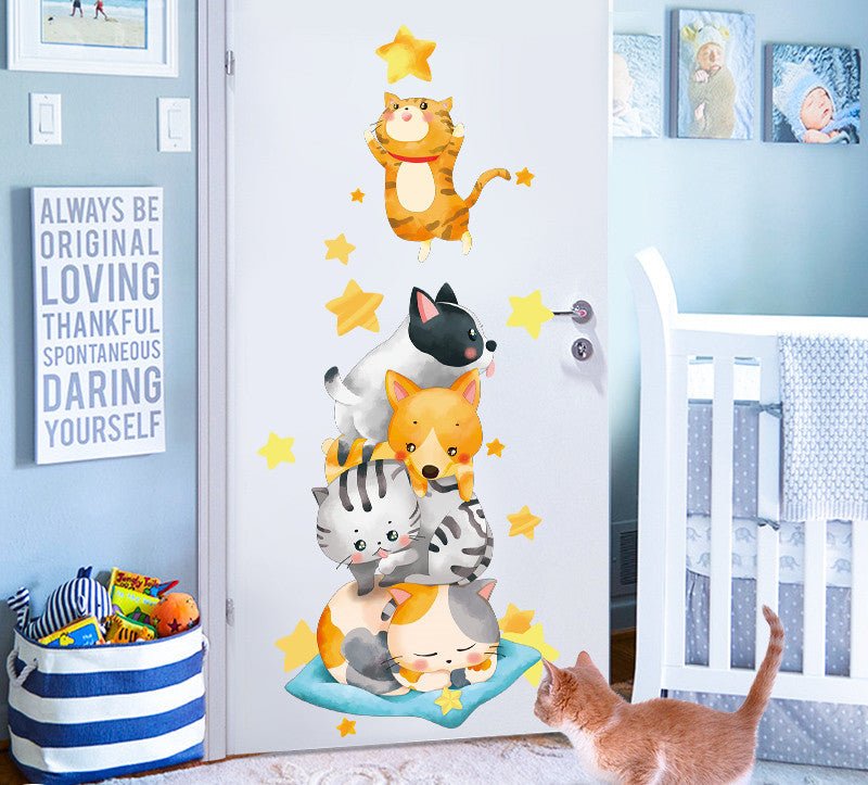 Cartoon Cat Wardrobe Stickers Creative Room Decoration Stickers Cat Litter Wall Stickers - 0 - Scribble Snacks