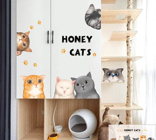 Cartoon Cat Wardrobe Stickers Creative Room Decoration Stickers Cat Litter Wall Stickers - 0 - Scribble Snacks