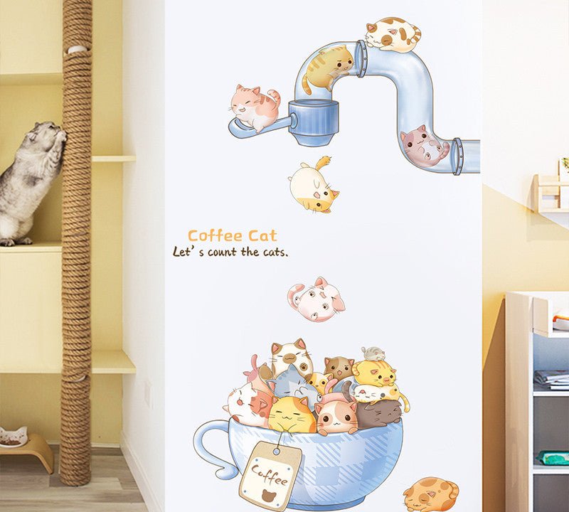 Cartoon Cat Wardrobe Stickers Creative Room Decoration Stickers Cat Litter Wall Stickers - 0 - Scribble Snacks