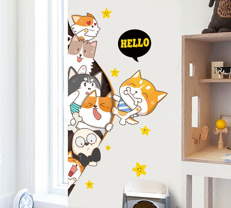 Cartoon Cat Wardrobe Stickers Creative Room Decoration Stickers Cat Litter Wall Stickers - 0 - Scribble Snacks