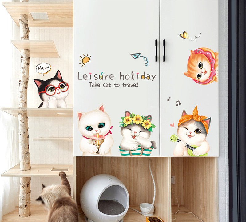 Cartoon Cat Wardrobe Stickers Creative Room Decoration Stickers Cat Litter Wall Stickers - 0 - Scribble Snacks