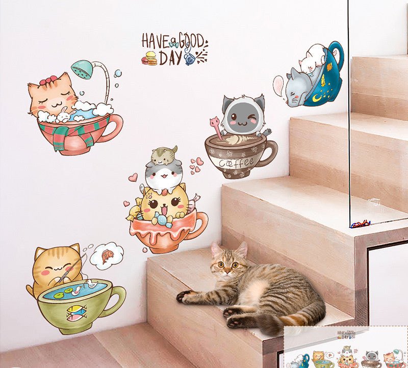 Cartoon Cat Wardrobe Stickers Creative Room Decoration Stickers Cat Litter Wall Stickers - 0 - Scribble Snacks