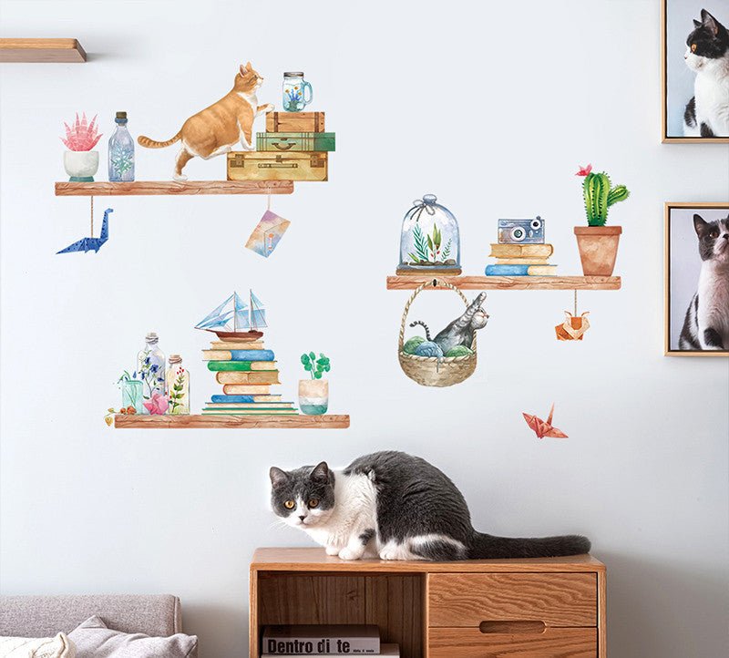 Cartoon Cat Wardrobe Stickers Creative Room Decoration Stickers Cat Litter Wall Stickers - 0 - Scribble Snacks