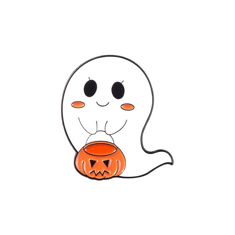 Cartoon Halloween Cute Ghost Pumpkin Lamp Shape Paint Alloy Brooch - 0 - Scribble Snacks