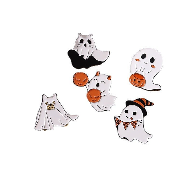 Cartoon Halloween Cute Ghost Pumpkin Lamp Shape Paint Alloy Brooch - 0 - Scribble Snacks