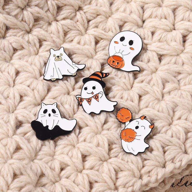 Cartoon Halloween Cute Ghost Pumpkin Lamp Shape Paint Alloy Brooch - 0 - Scribble Snacks