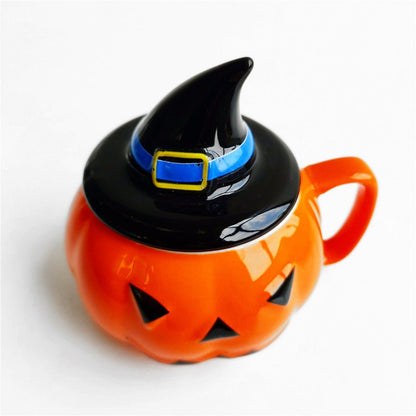 Ceramic Mug Pumpkin Imp Shaped Halloween With Lid - 0 - Scribble Snacks