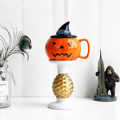 Ceramic Mug Pumpkin Imp Shaped Halloween With Lid - 0 - Scribble Snacks