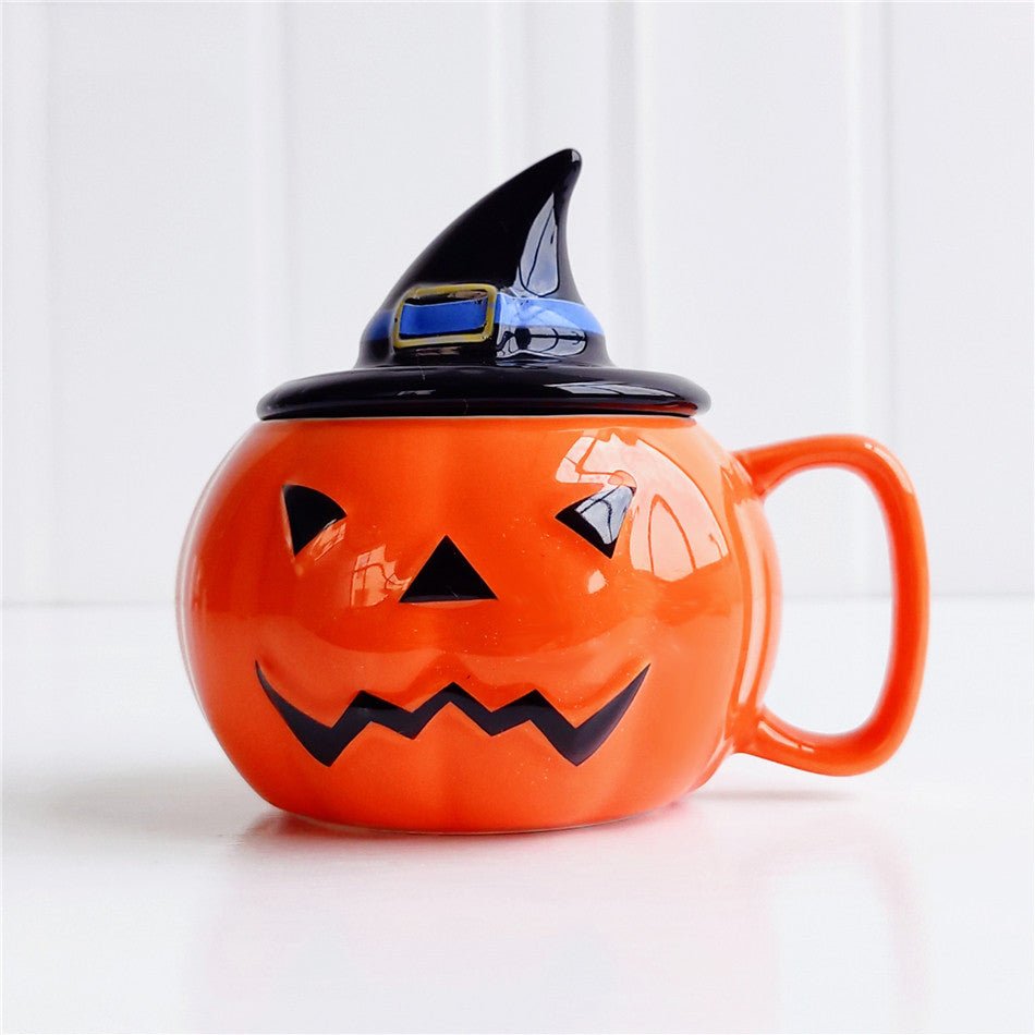 Ceramic Mug Pumpkin Imp Shaped Halloween With Lid - 0 - Scribble Snacks