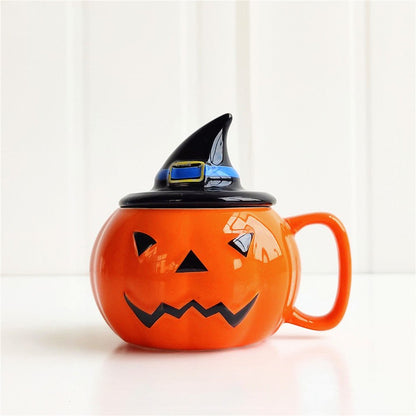 Ceramic Mug Pumpkin Imp Shaped Halloween With Lid - 0 - Scribble Snacks