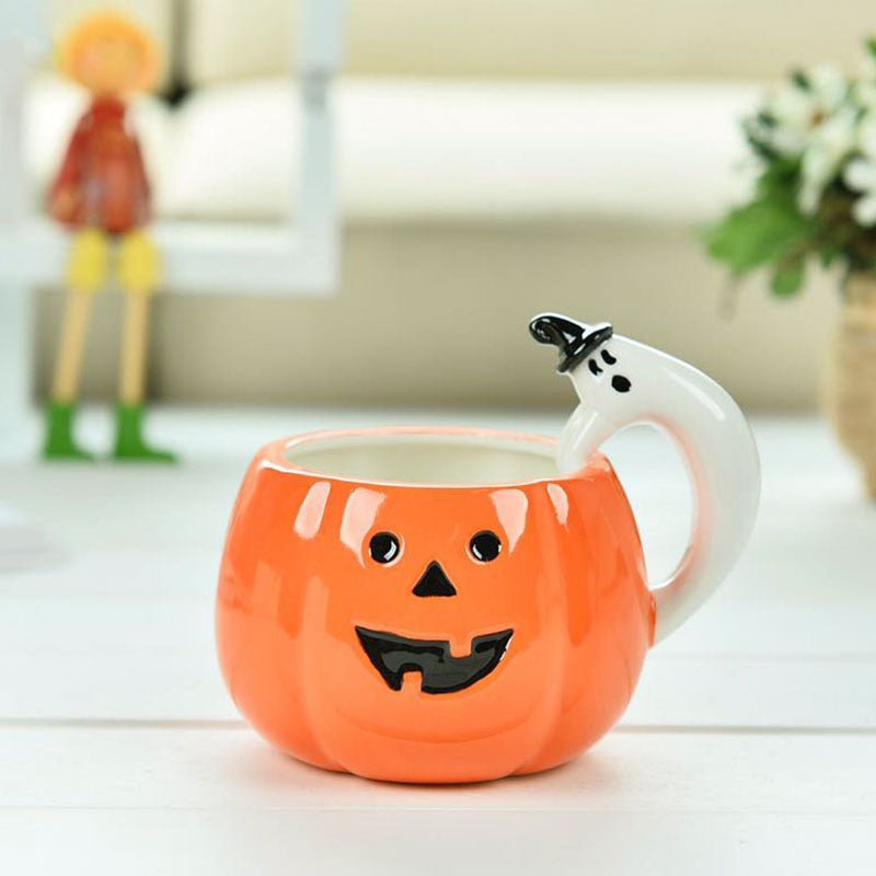 Ceramic Pumpkin Cup Cartoon Ghost Water Cup Mug Halloween Gift - 0 - Scribble Snacks