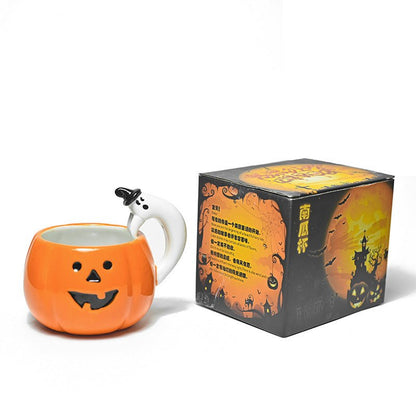 Ceramic Pumpkin Cup Cartoon Ghost Water Cup Mug Halloween Gift - 0 - Scribble Snacks