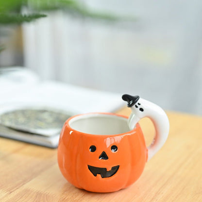 Ceramic Pumpkin Cup Cartoon Ghost Water Cup Mug Halloween Gift - 0 - Scribble Snacks