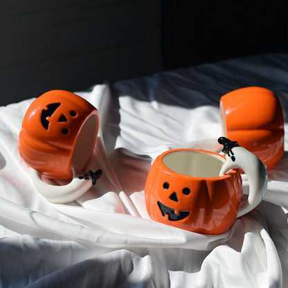 Ceramic Pumpkin Cup Cartoon Ghost Water Cup Mug Halloween Gift - 0 - Scribble Snacks