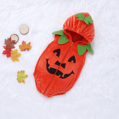 Children's Halloween Pumpkin Jumpsuit Cute Sleeveless - 0 - Scribble Snacks