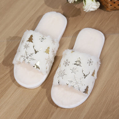 Christmas Plush Slippers Fashion Open - toed Home Slipper Indoor Warm Non - slip Floor Bedroom House Shoes For Couples Women Men - 4 - Scribble Snacks