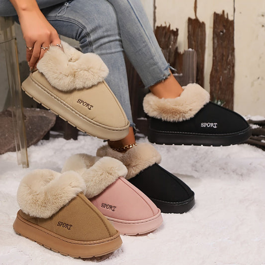 Cozy Plush Soft Slippers Shoes For Women Non - Slip Platform Shoes With Faux Fur Lining Mute Sole And Comfortable Fit For Indoor Wear - 0 - Scribble Snacks