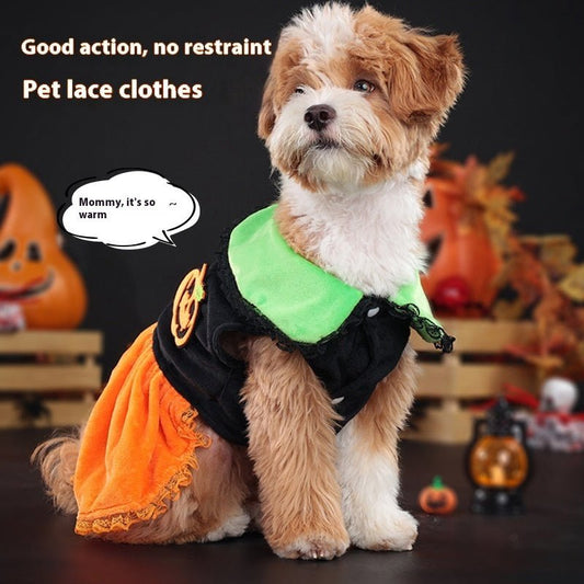 Cross - border New Arrival Pet Costume Halloween Classic Pumpkin Skirt Bichon Teddy Dog Cat Christmas Clothes - 0 - Scribble Snacks