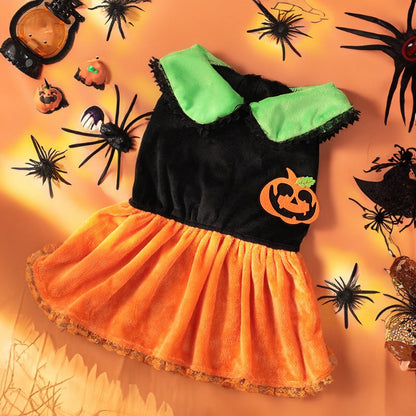 Cross - border New Arrival Pet Costume Halloween Classic Pumpkin Skirt Bichon Teddy Dog Cat Christmas Clothes - 0 - Scribble Snacks