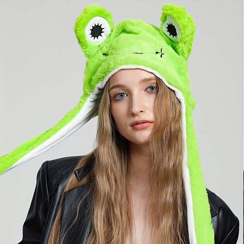 Cute Animal Moving Ear Hat Cute Panda Dog Frog Puppy Plush Hats Halloween Cosplay Party Earflap Hat For Women - 5 - Scribble Snacks