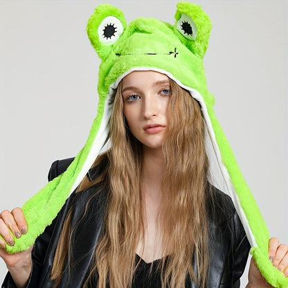 Cute Animal Moving Ear Hat Cute Panda Dog Frog Puppy Plush Hats Halloween Cosplay Party Earflap Hat For Women - 5 - Scribble Snacks