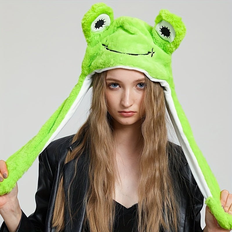 Cute Animal Moving Ear Hat Cute Panda Dog Frog Puppy Plush Hats Halloween Cosplay Party Earflap Hat For Women - 5 - Scribble Snacks